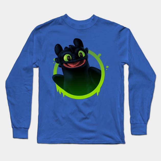 Happy Toothless Dragon Long Sleeve T-Shirt by Digital Magician